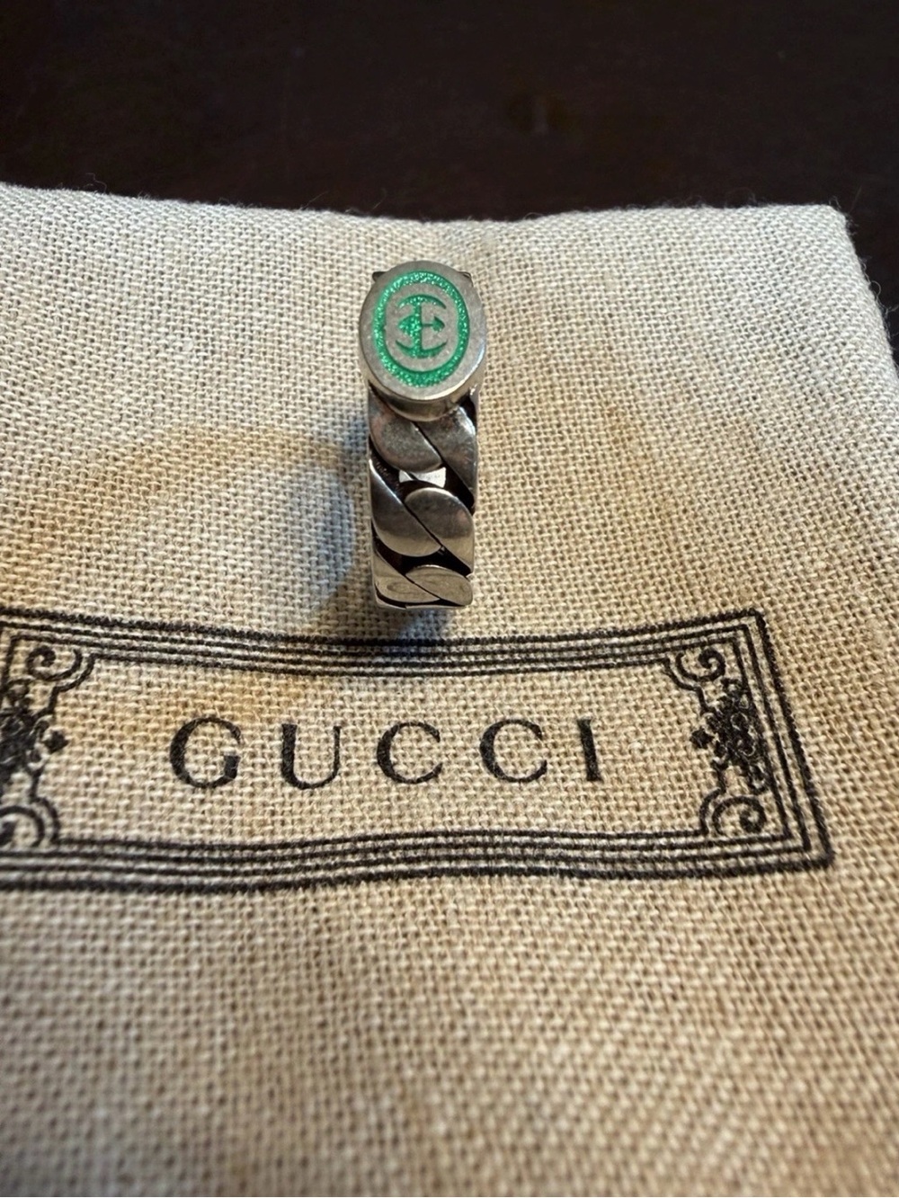 New Authentic Gucci GG Green Logo Ring Size IT 10 / US 5.25 - Picture 5 of 13
